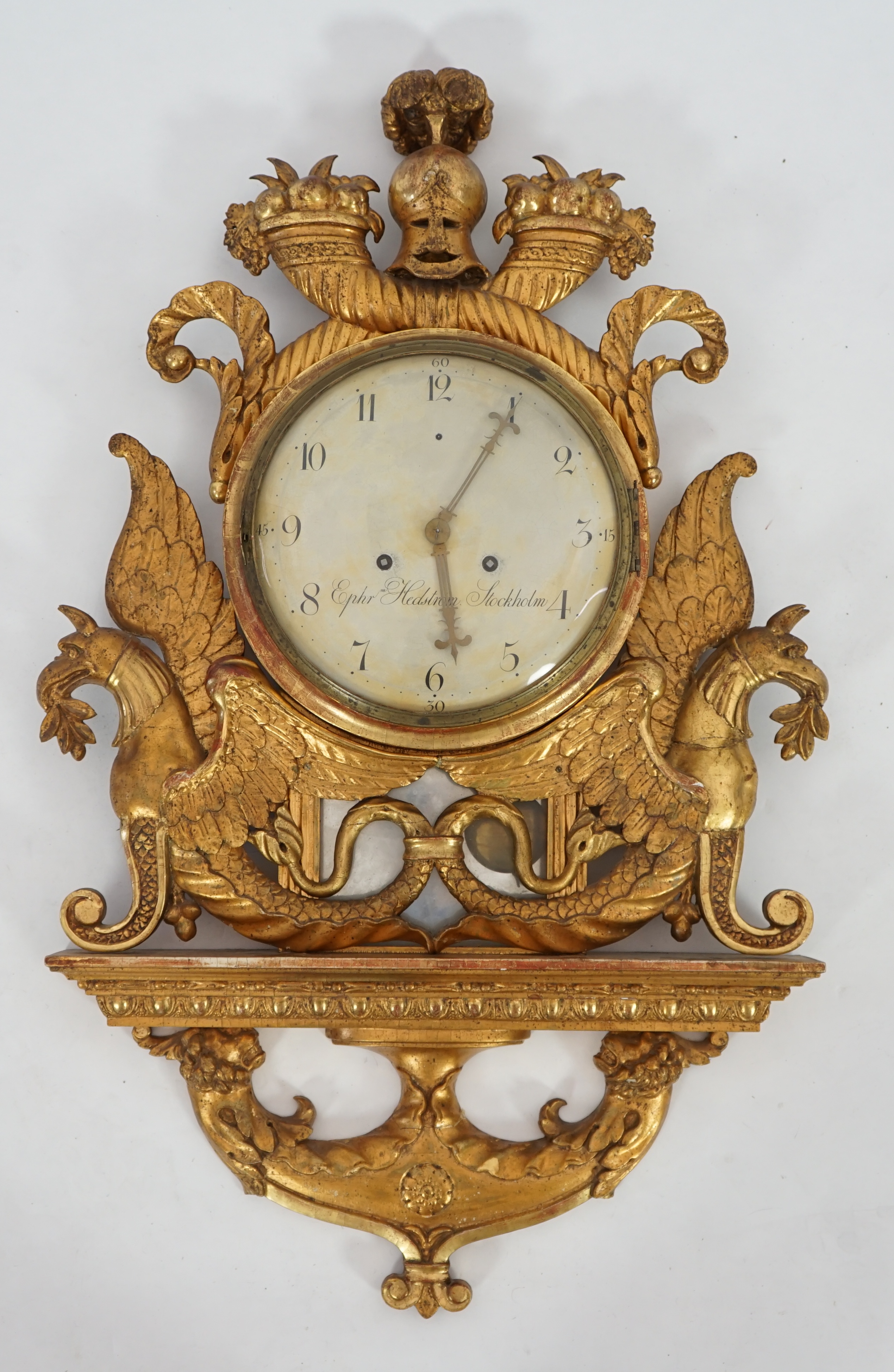 Ephr. Hedstrom of Stockholm, an early 19th century Swedish giltwood cartel clock